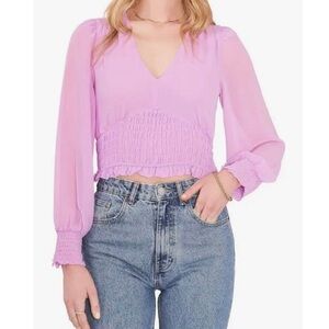 1.STATE Women's V-Neck Smocked Blouse - Violet